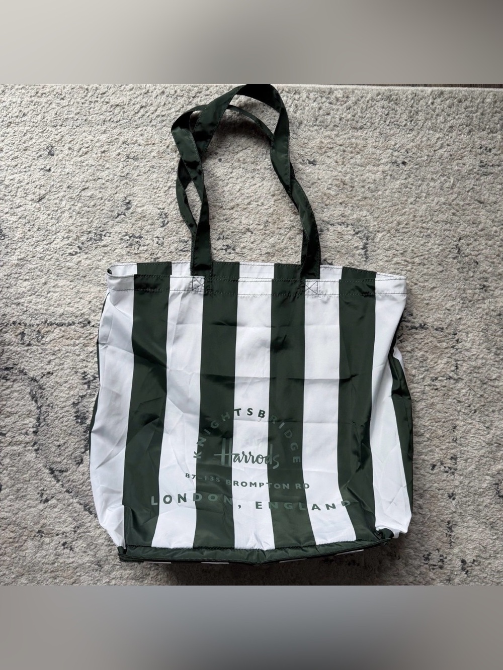 Harrods Logo Pocket Shopper Bag, Green White Stripe
